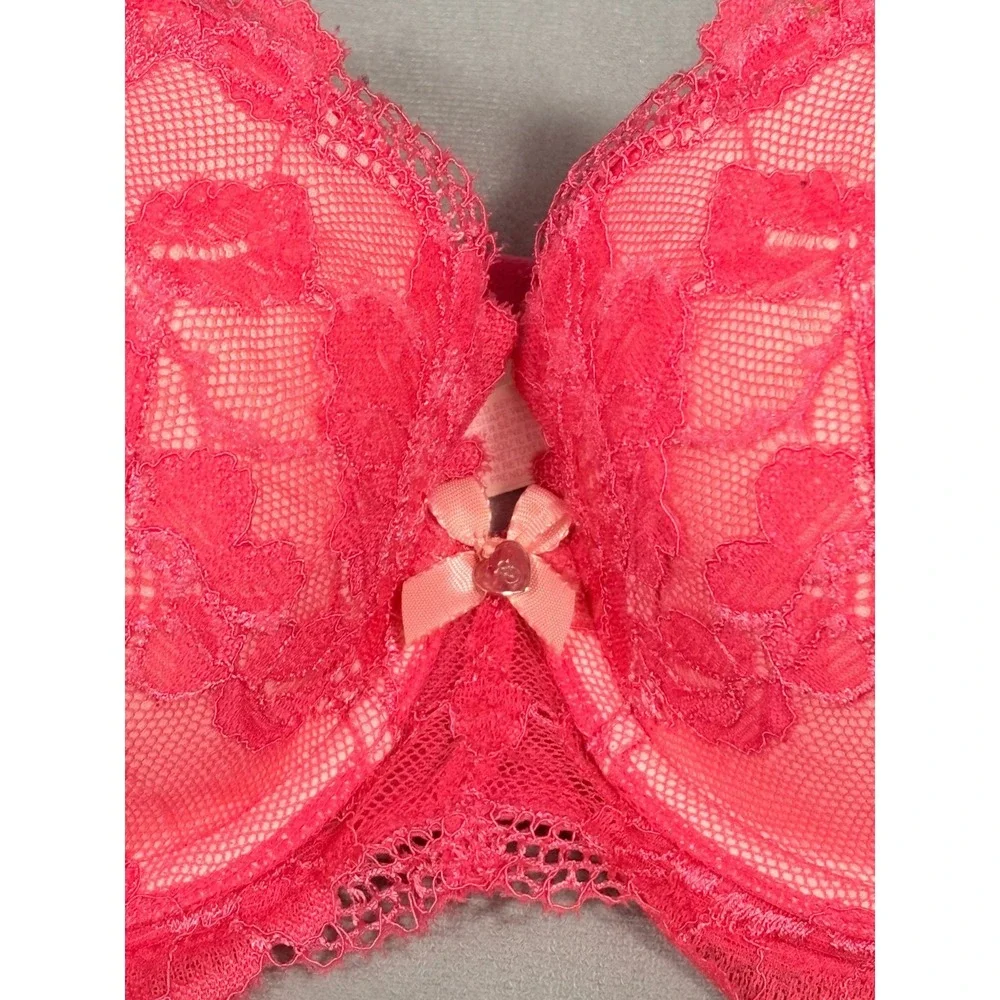 Victoria's‎ Secret Bra Body By Victoria Lined Demi 32DD Laced Bra Bright Pink
